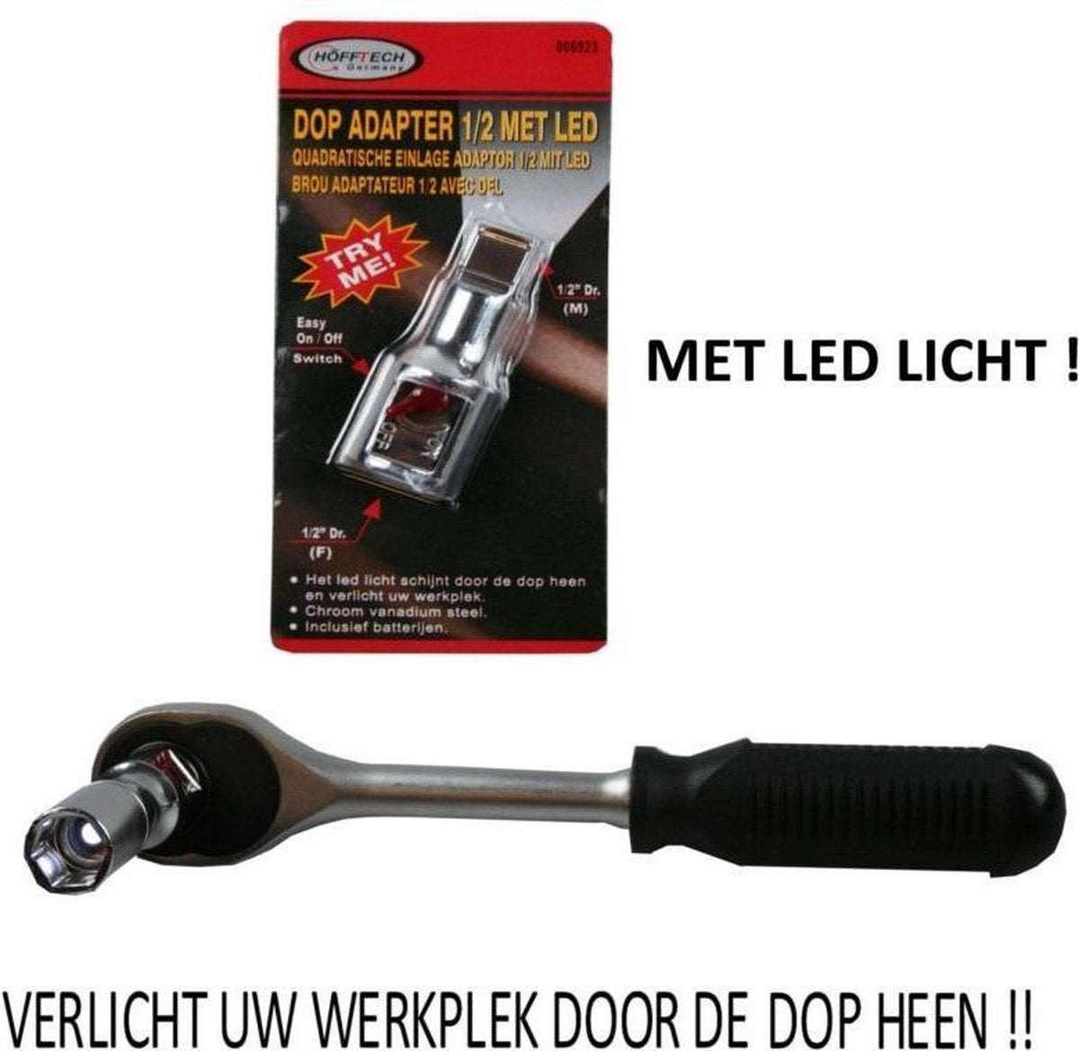 Hofftech Dop Adapter 1/2" Met Led + Batterijen