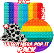 Ultrasativa® - 3 Pack - Pop It XXL - Pop It - 30X30 - 20X20 - Mega Pop It - 2 Pop It Mega Groot - Vierkant - Mood Octopus - Mood Octopus Knuffel - Koe - Regenboog - Regenboog Pop It - Fidget - Fidget Toys - Tiktok Trend -
