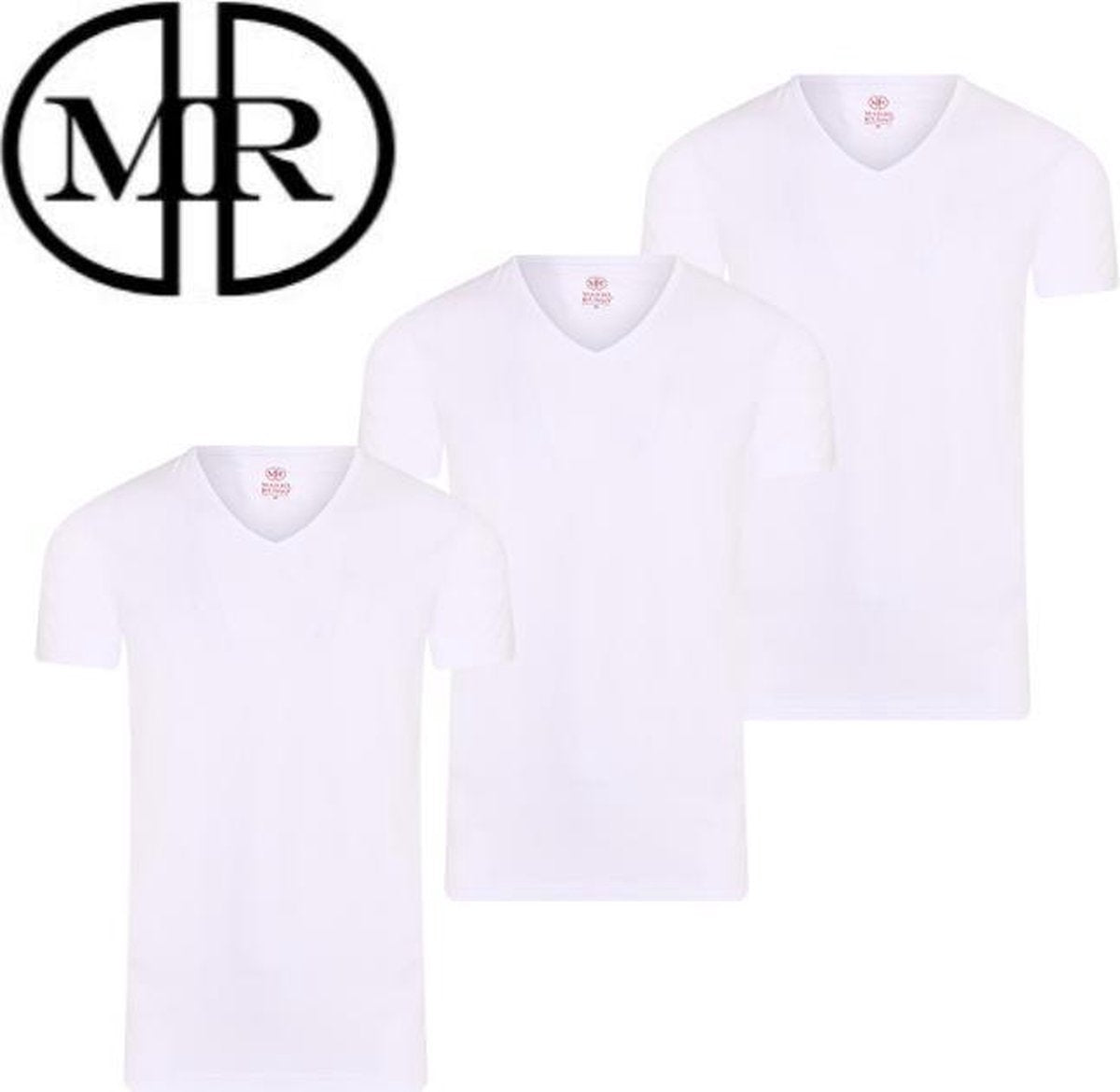 Mario Russo T-shirt heren basic 3-pack - Wit - XXL - Lycra - Katoen - V-hals
