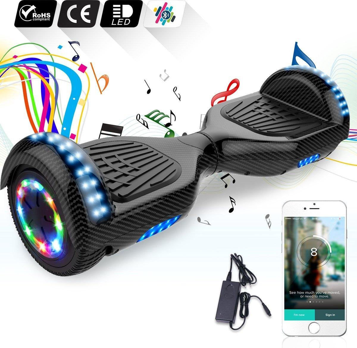 Evercross Hoverboard 6.5”| Flits Wielen | Bluetooth en LED verlichting | Koolzwart