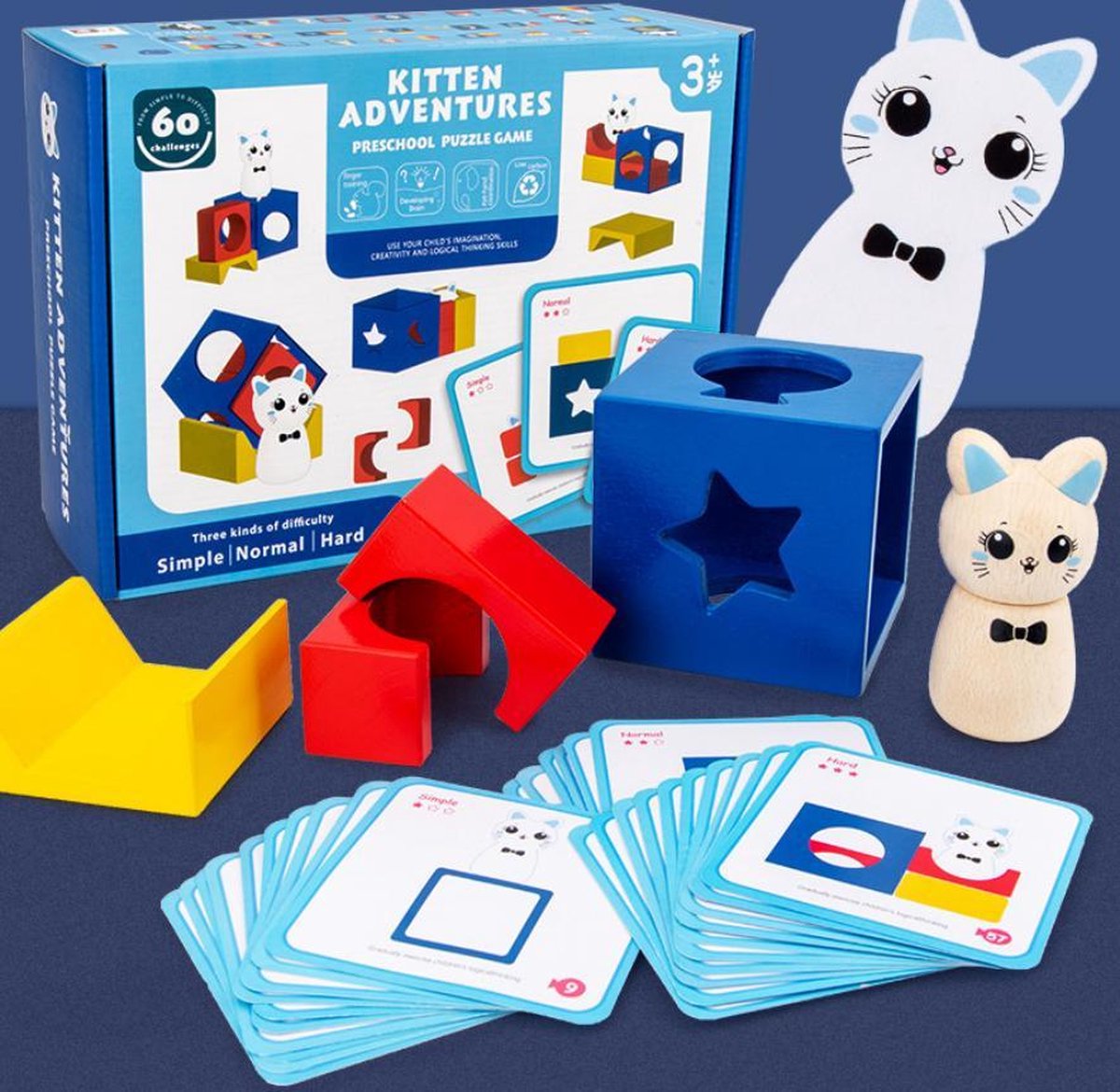 Kitten Adventures - Blokpuzzle oefen ruimtelijke waarneming en logisch denken met 60 uitdagingen met verschillende moeilijkheidsgraden