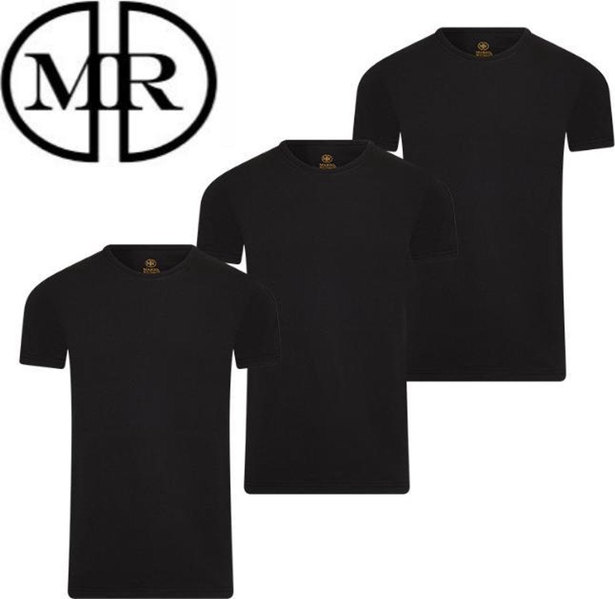 Mario Russo T-shirt heren basic 3-pack - Zwart - M - Lycra - Katoen - R-hals