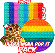 Ultrasativa® - 3 Pack - Pop It XXL - Pop It - 30X30 - 20X20 - Mega Pop It - 2 Pop It Mega Groot - Vierkant - Mood Octopus - Mood Octopus Knuffel - Giraffe - Regenboog - Regenboog Pop It - Fidget - Fidget Toys - Tiktok Trend -