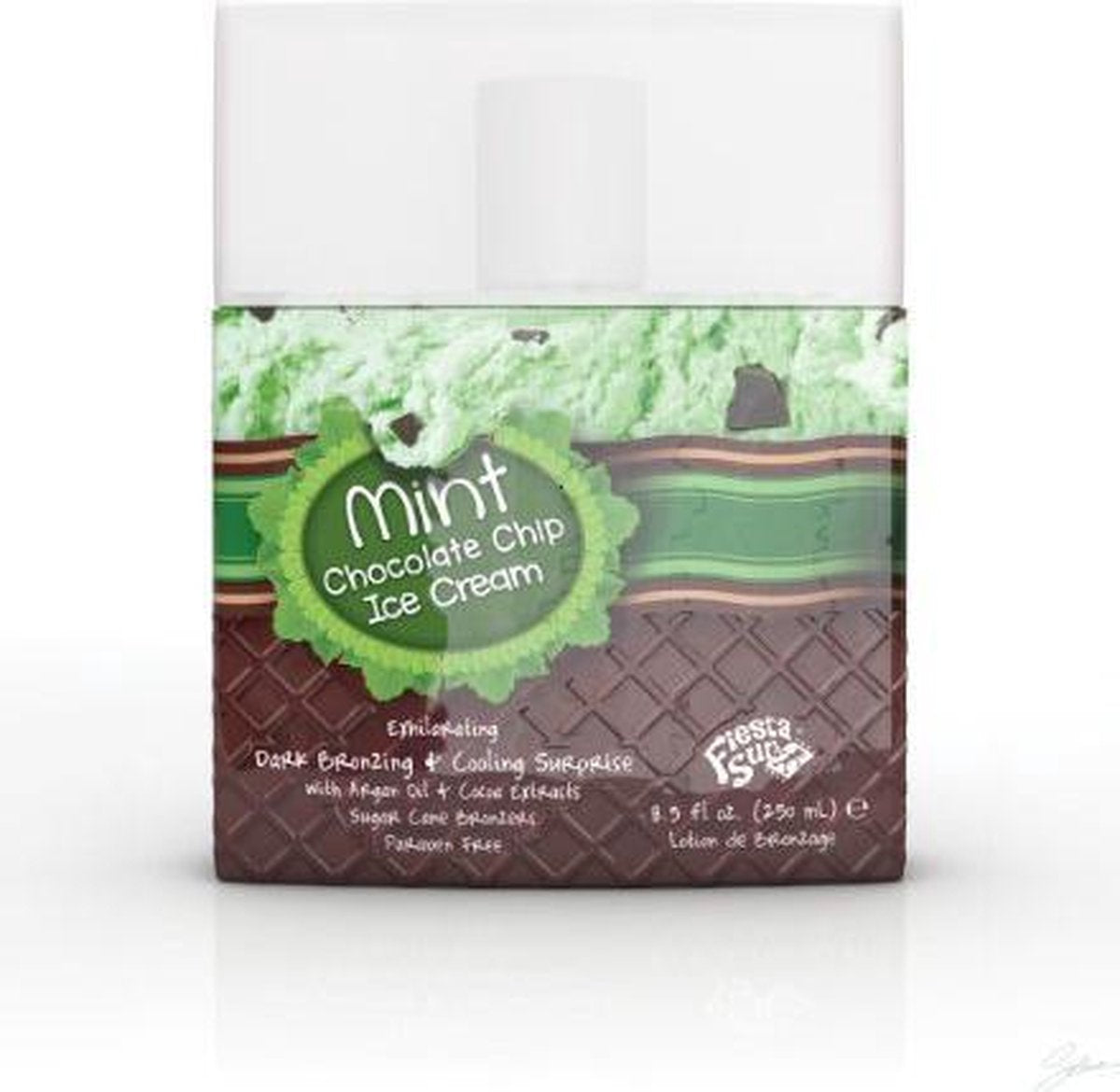 Fiesta Sun Mint Chocolate Chip Dark Abbronzanti con olio di Argan ed estratti di cacao Lozione abbronzante di canna da zucchero -250ml