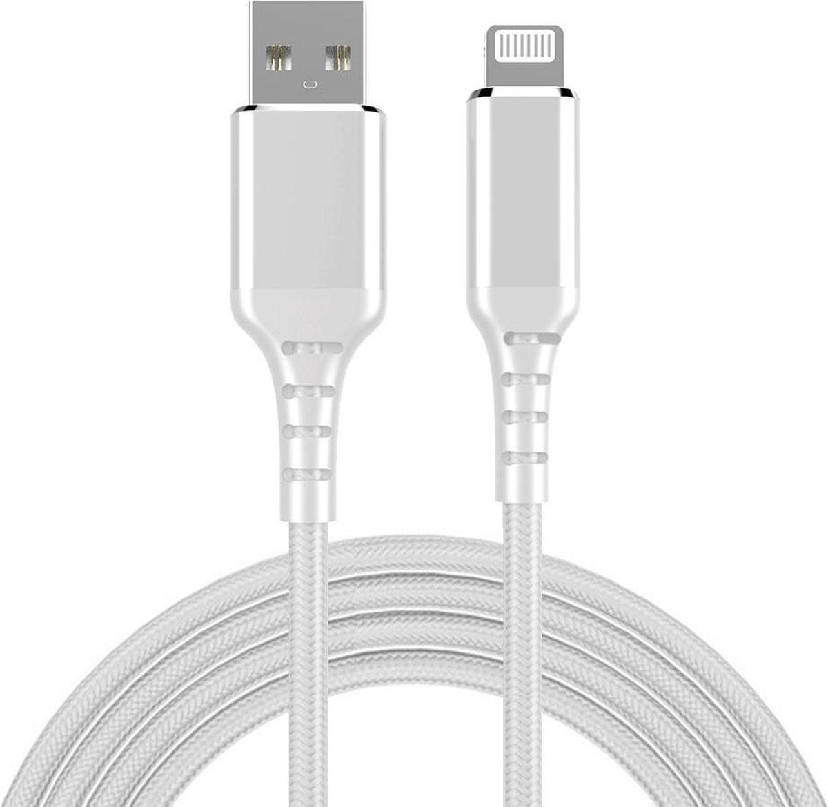 USB A naar Lightning kabel | iPhone kabel | 2.0 | MFI gecertificeerd | Nylon mantel | Wit | 2 meter | Allteq