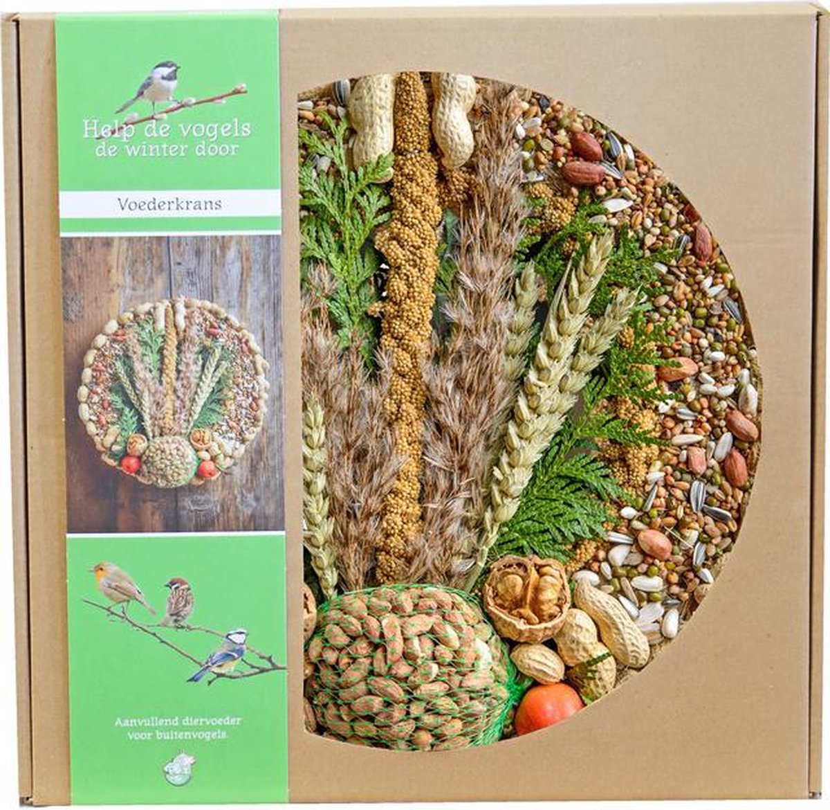 Voederkrans met pindanet en decoratie Ø 28 cm. Cadeautip! Krans voor buitenvogels