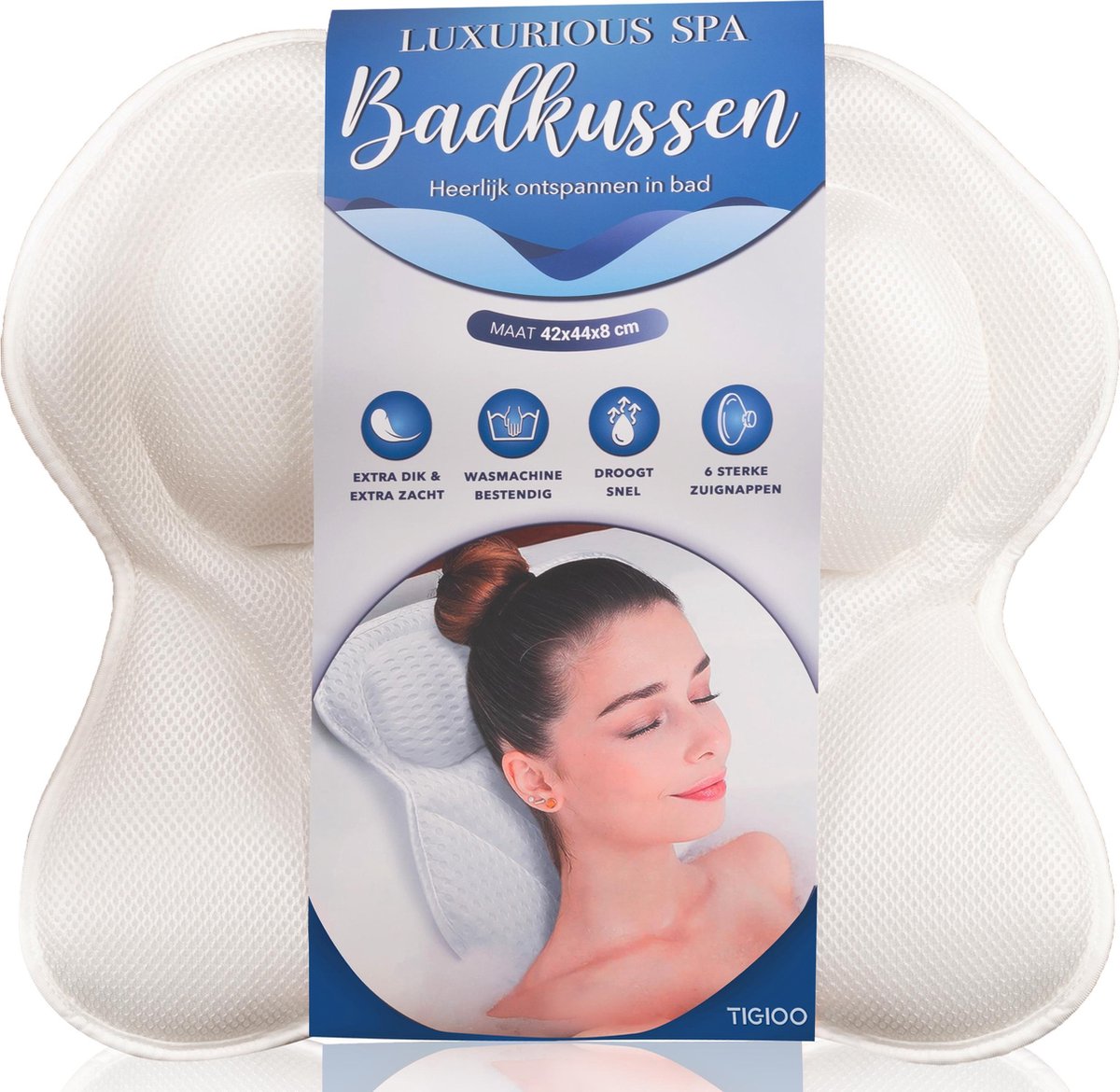 Luxe Spa Badkussen - Kussen voor in bad - Antislip - Waterdicht - 6 zuignappen