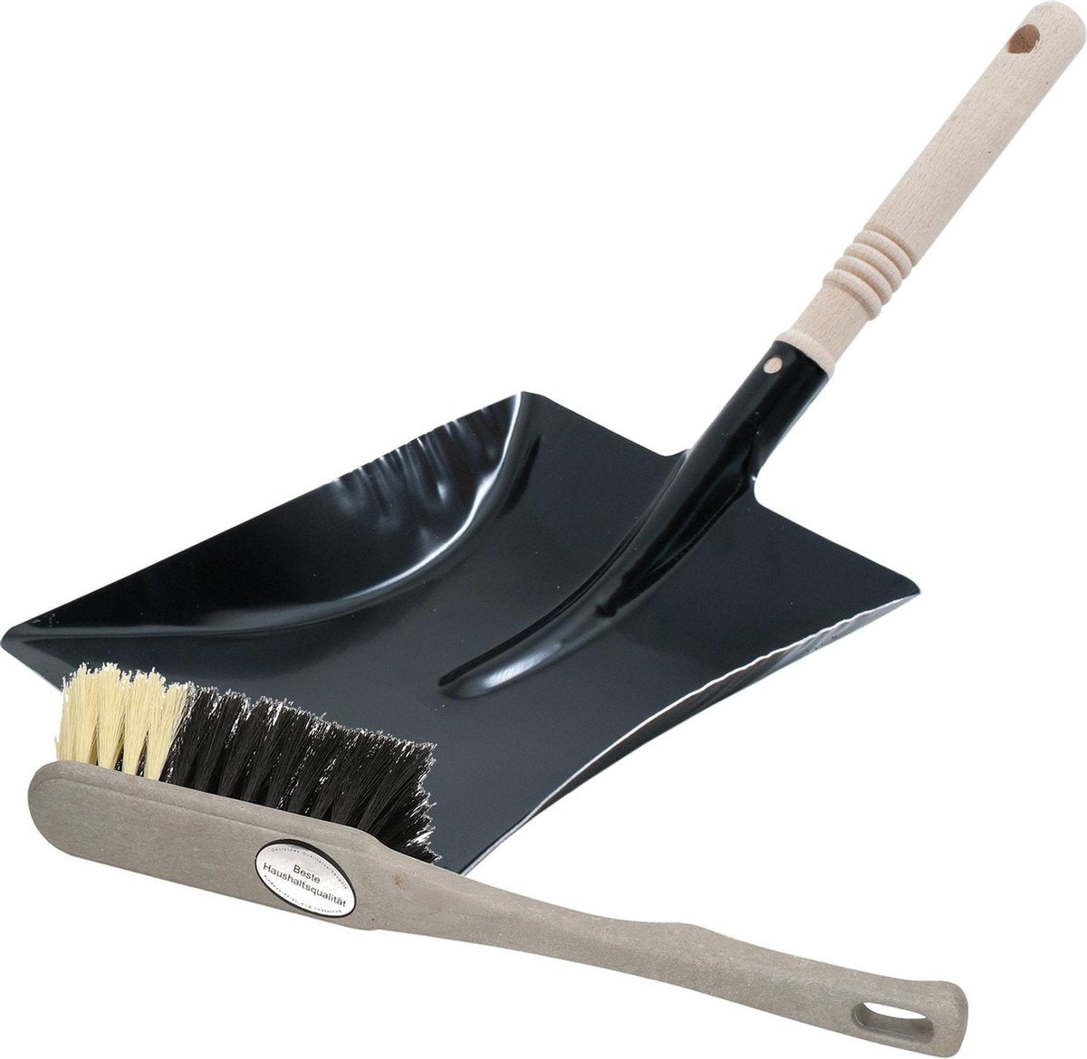 Luxe stoffer en blik grijs/zwart van metaal voor binnen - Extra lange zachte stoffers 40 cm