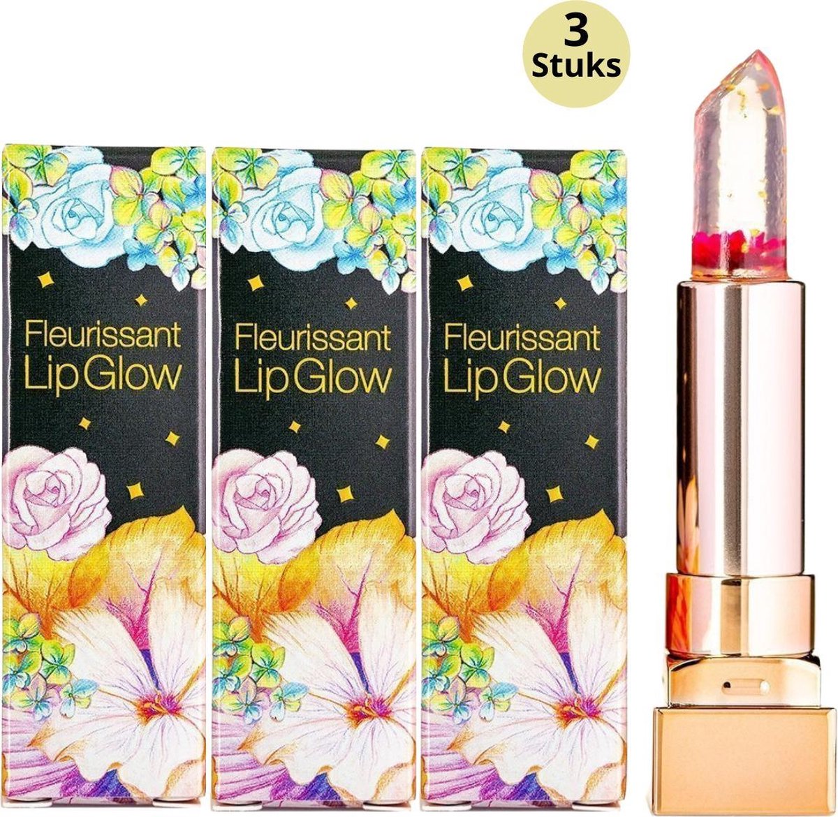 Glamfox Rose Flower Lipstick - Lip Plumper Lippenstift Met 24 Karaat Goudschilfers En Roos Bloem - 3-Pack