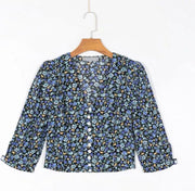 Emilie Scarves - blouse - bloemenprint - kort - blauw