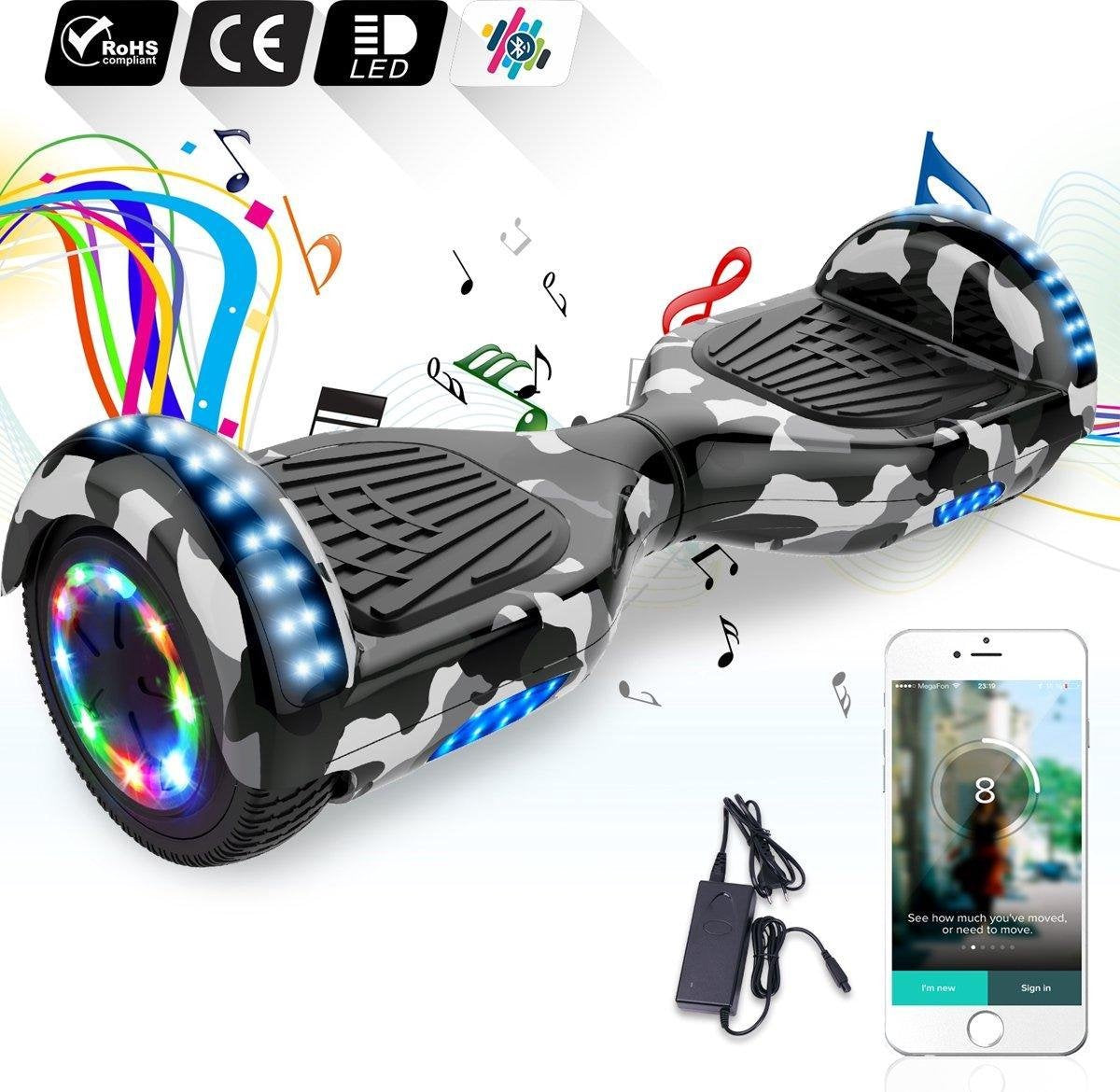 Evercross Hoverboard 6.5”| Flits Wielen | Bluetooth en LED verlichting | Camouflage