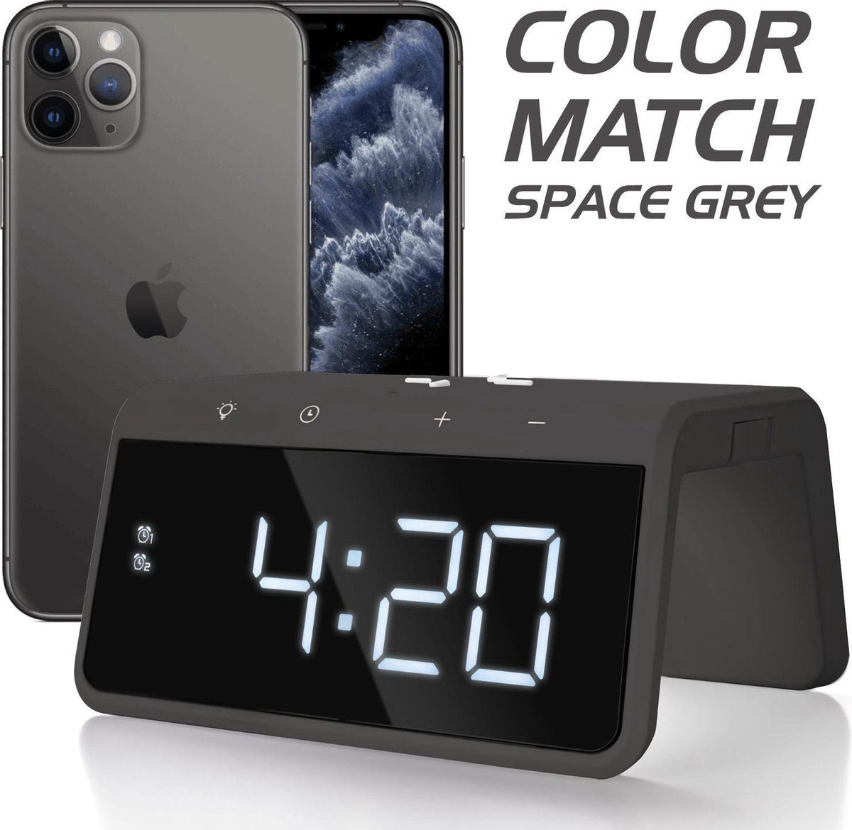 Caliber HCG019QI-SG - Wekker met draadloos laden - Space Grey / Graphite