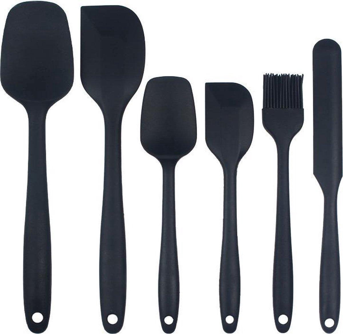 BOTC -Silicone Spatula Set - 6 Piece - Zwart - Non-Stick -Heat-Resistant - SCraper Turner Pastry Brush for Cooking - Baking Mixing - Baking Tools - pannenlikker - lepel - keukengerei - BBQ Accesoires - Oliekwast - keukengerei set