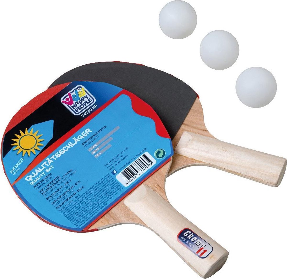 Happy People Tafeltennisset 25 Cm Rood/grijs 5-delig