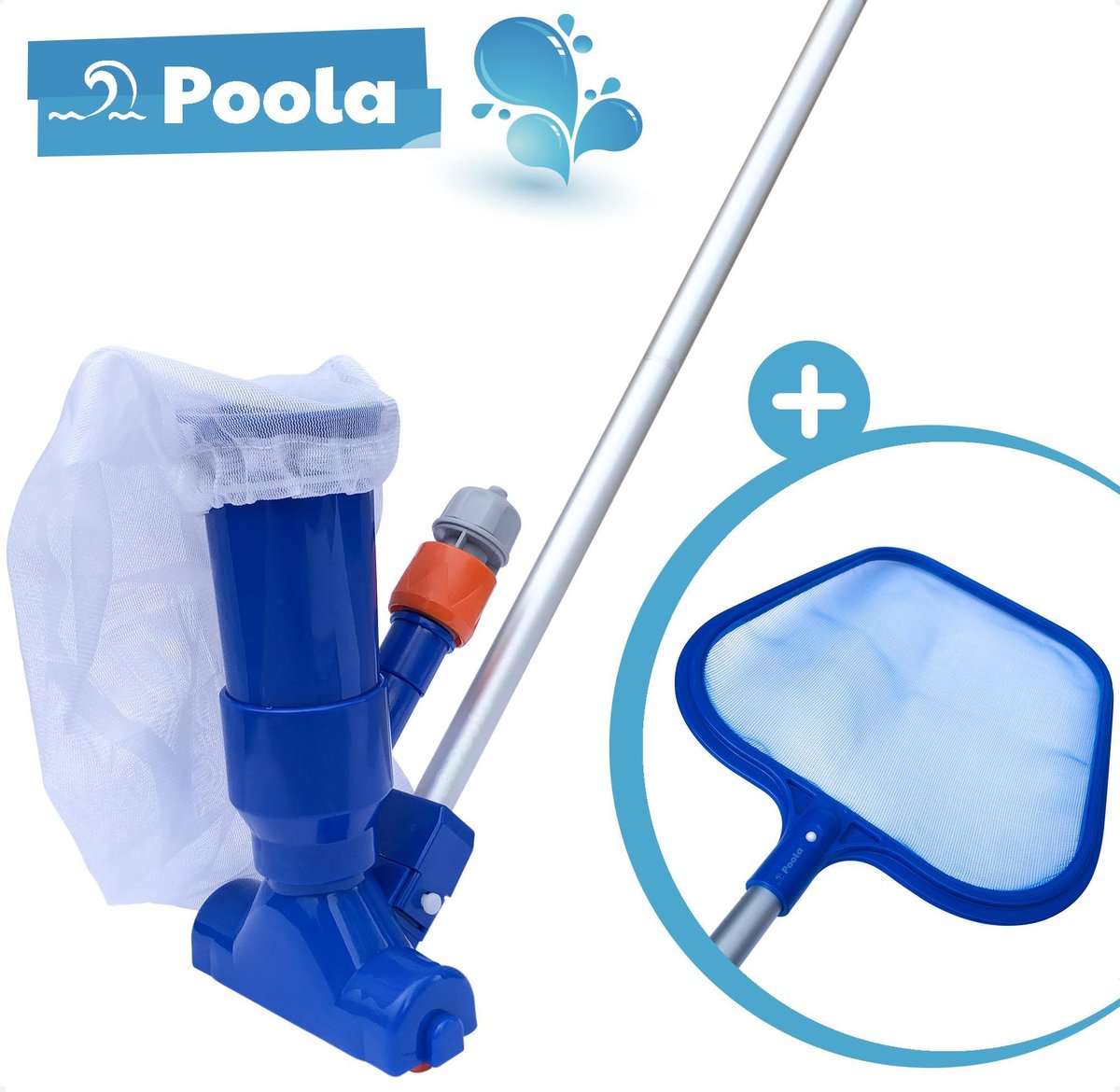 Poola Zwembad stofzuiger + Zwembad schepnet - Inclusief 5-delige steel (140cm) - Zwembad onderhoud/ schoonmaakset - Blauw