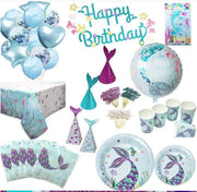 Feestopstelling - Feest Set - Verjaardagsfeest - Versiering Set - Viering - Happy Birthday - Party Set - Set Up - Servies - Mes Vork - Bordje - Banier - Speelgoed - Cadeautasje - Rietje - Versieren - Decoration  - Meermin Thema - Mermaid Theme