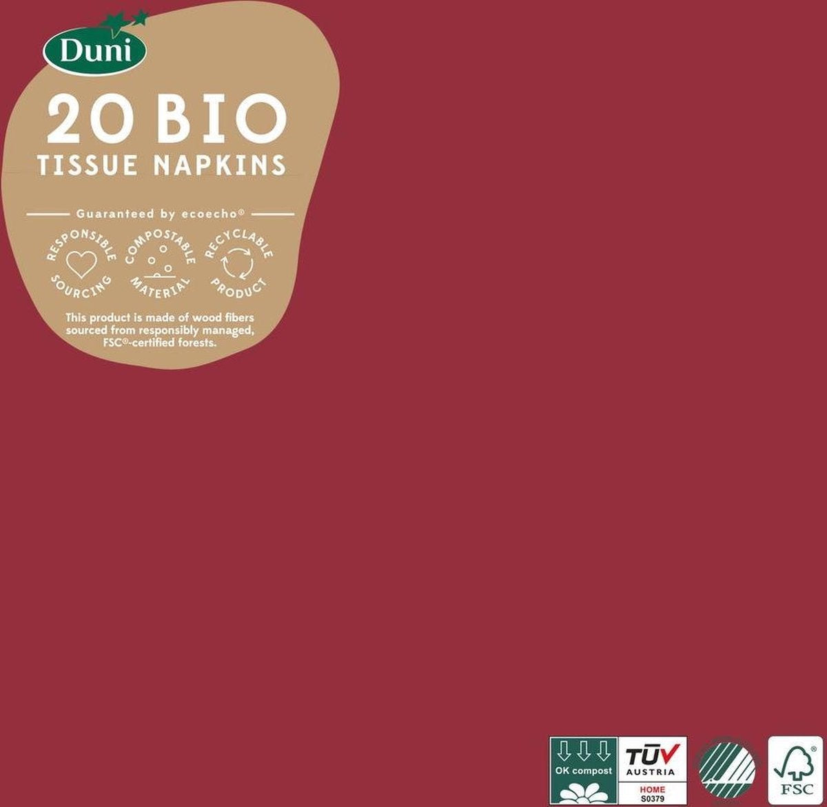 Duni Servetten Bio 3-laags 33 X 33 Cm Papier Bordeaux 20 Stuks