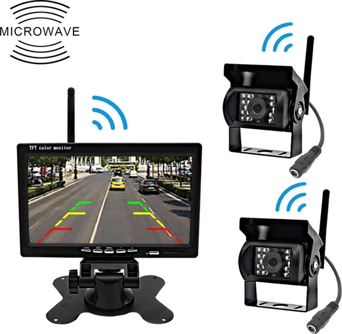 PZ-607-W1-2A Draadloze dubbele camera's Achteruitrijcamera Infrarood nachtzicht Achteruitkijk Parking-achteruitrijsysteem