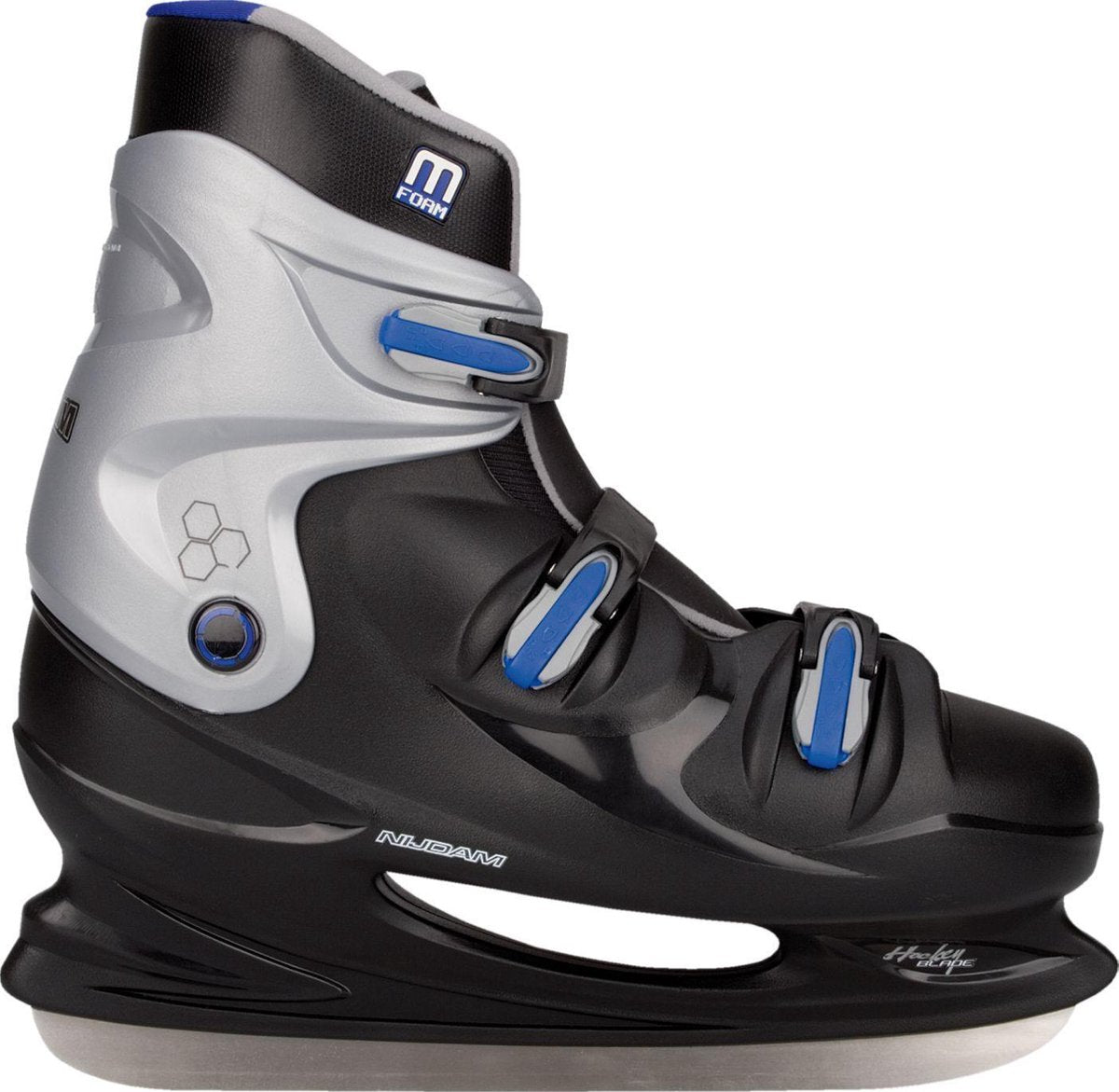 Nijdam IJshockeyschaats XXL - Hardboot - Zwart/Zilver/Blauw - 47