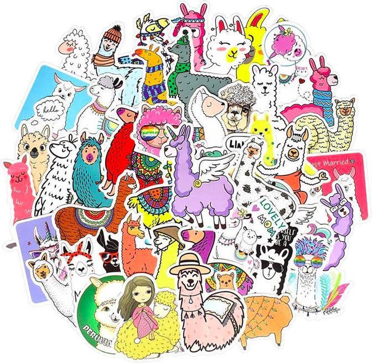 ProductGoods - 50 Stuks Alpaca Stickers - Muur Decoratie - Koffer Decoratie - Laptop Decoratie - Koelkast Decoratie - Stickervellen - Alpaca