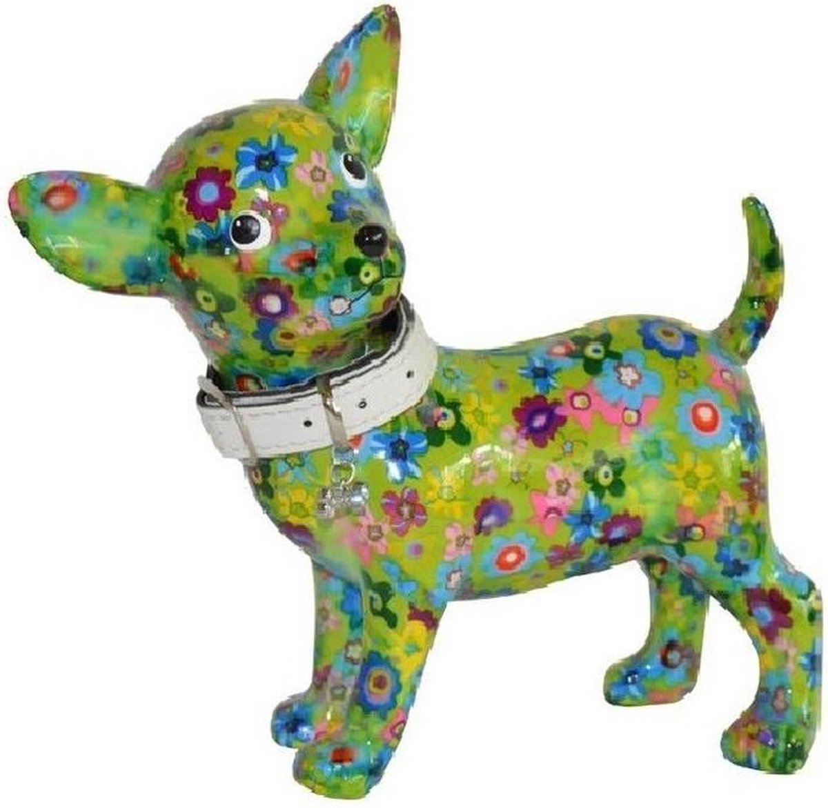 Spaarpot chihuahua hond groen met bloemen 21 cm - Pomme-pidou honden/dieren spaarpotten