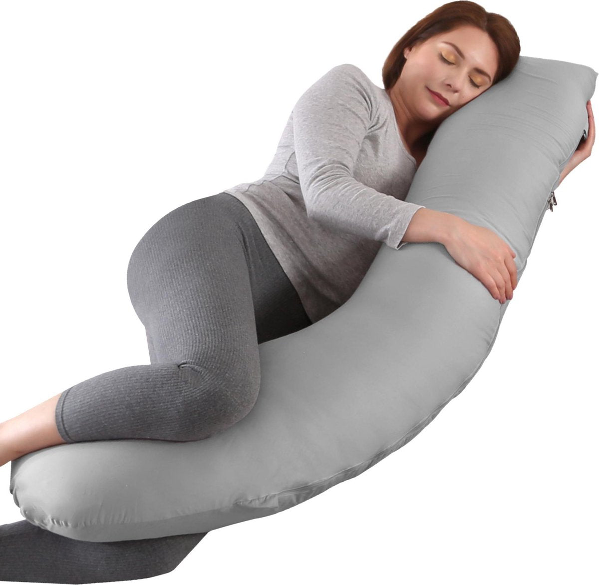 Litollo® Zwangerschapskussen (J-vorm) - Zijslaapkussen - Voedingskussen - Lichaamskussen - Body pillow - 145cm - Afneembare hoes - Grijs