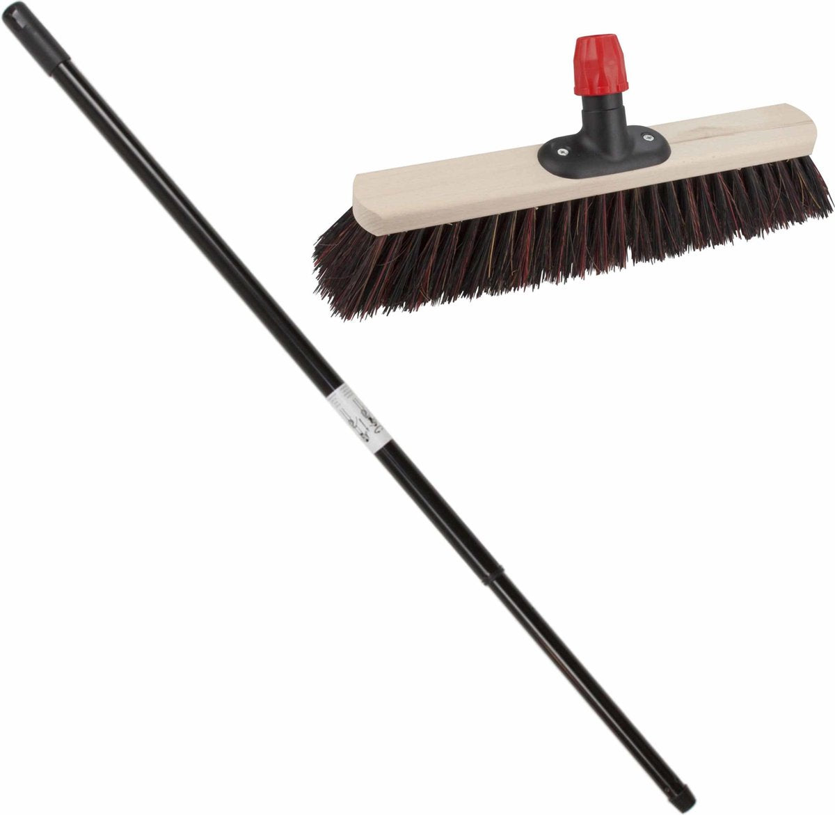 Houten straatbezem/buitenbezem Arenga 40 cm met metalen telescoopsteel zwart 80 - 130 cm - Harde buitenbezems