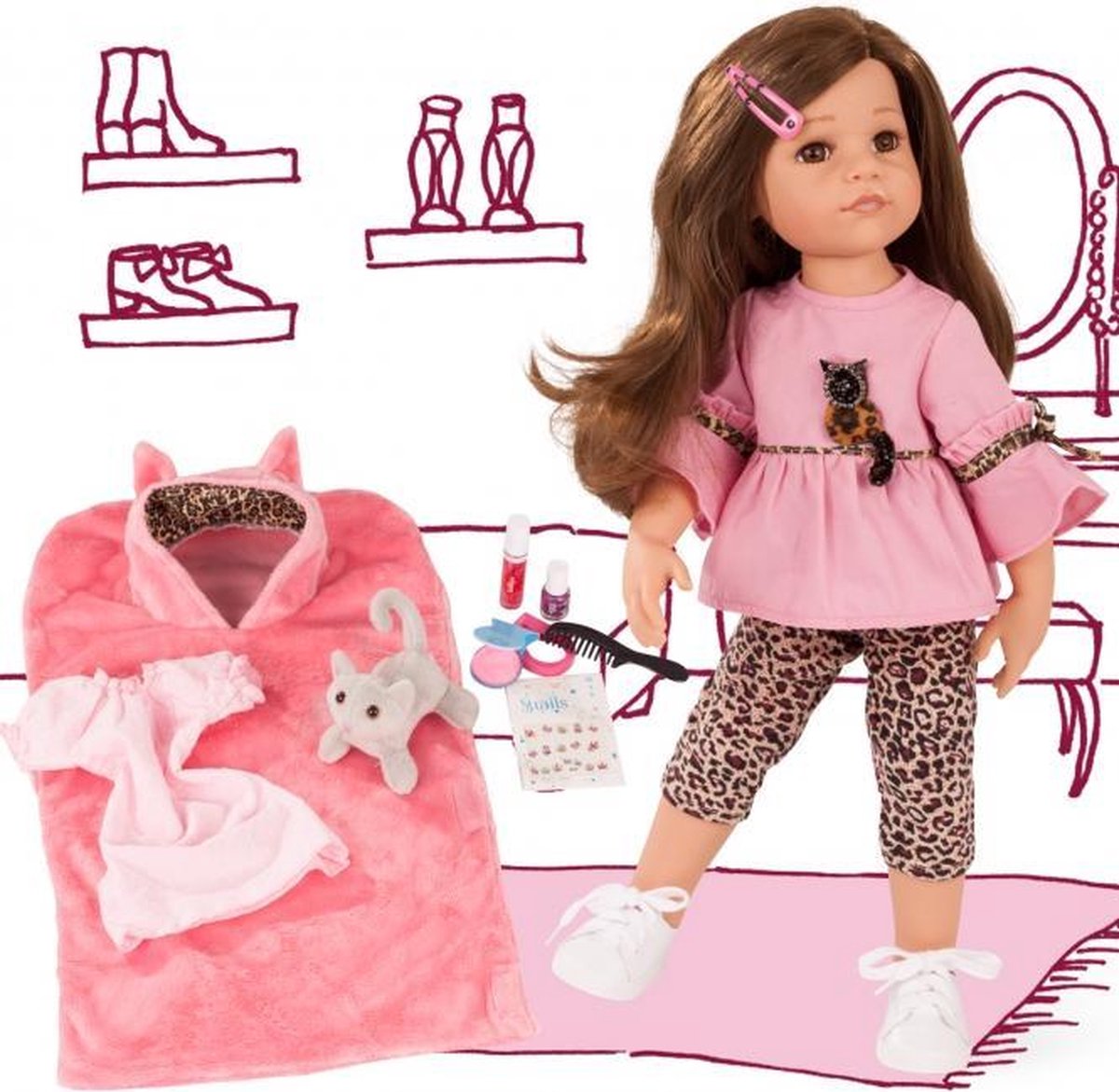 Götz modepop Hannah met haar poesje 50cm