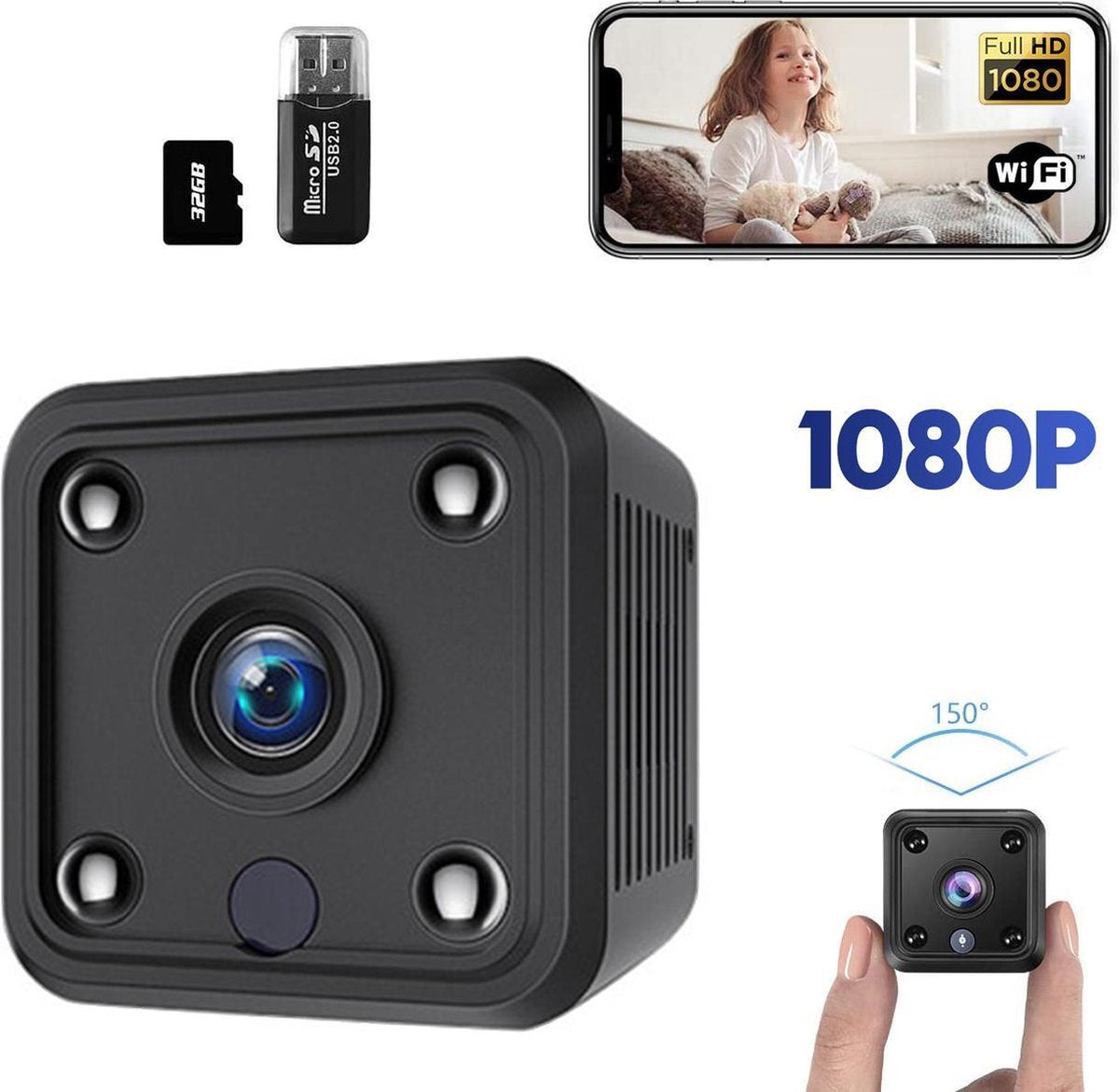 Spy Camera 1080P Full HD met WIFI en Nightvision incl. 32GB SD kaart - Beveiligingscamera voor binnen en buiten - Verborgen mini Spycam met Geluidsopname