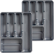 Set van 2x stuks kunststof bestekbakken/bestekhouders 6-vaks grijs  38 x 30 cm - Keukenlade/besteklade inzetbakken