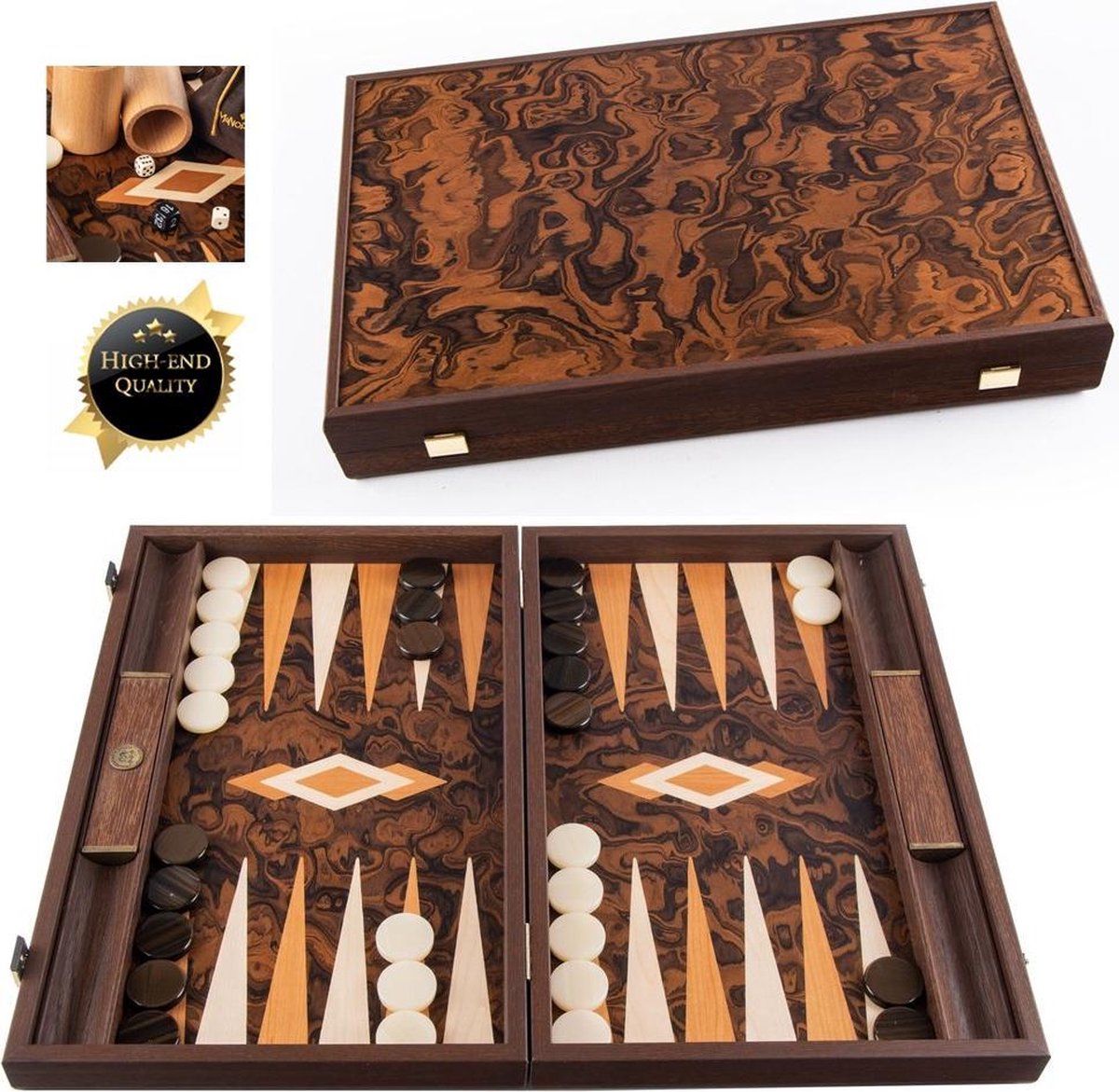 California Burl Hyperluxe Backgammon spel - 48x30 cm Top Kwaliteit Klasse en Geweldig