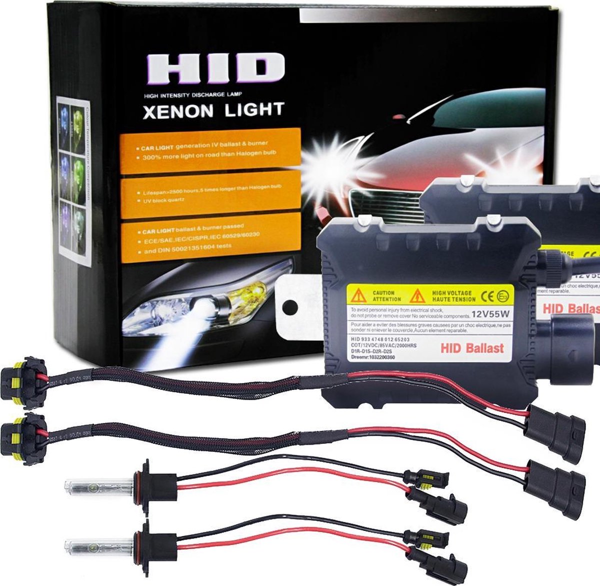 55W 9005 / H10 / HB3 4300K ​​HID Xenon Conversion Kit met High Intensity Discharge Alloy Slim Ballast