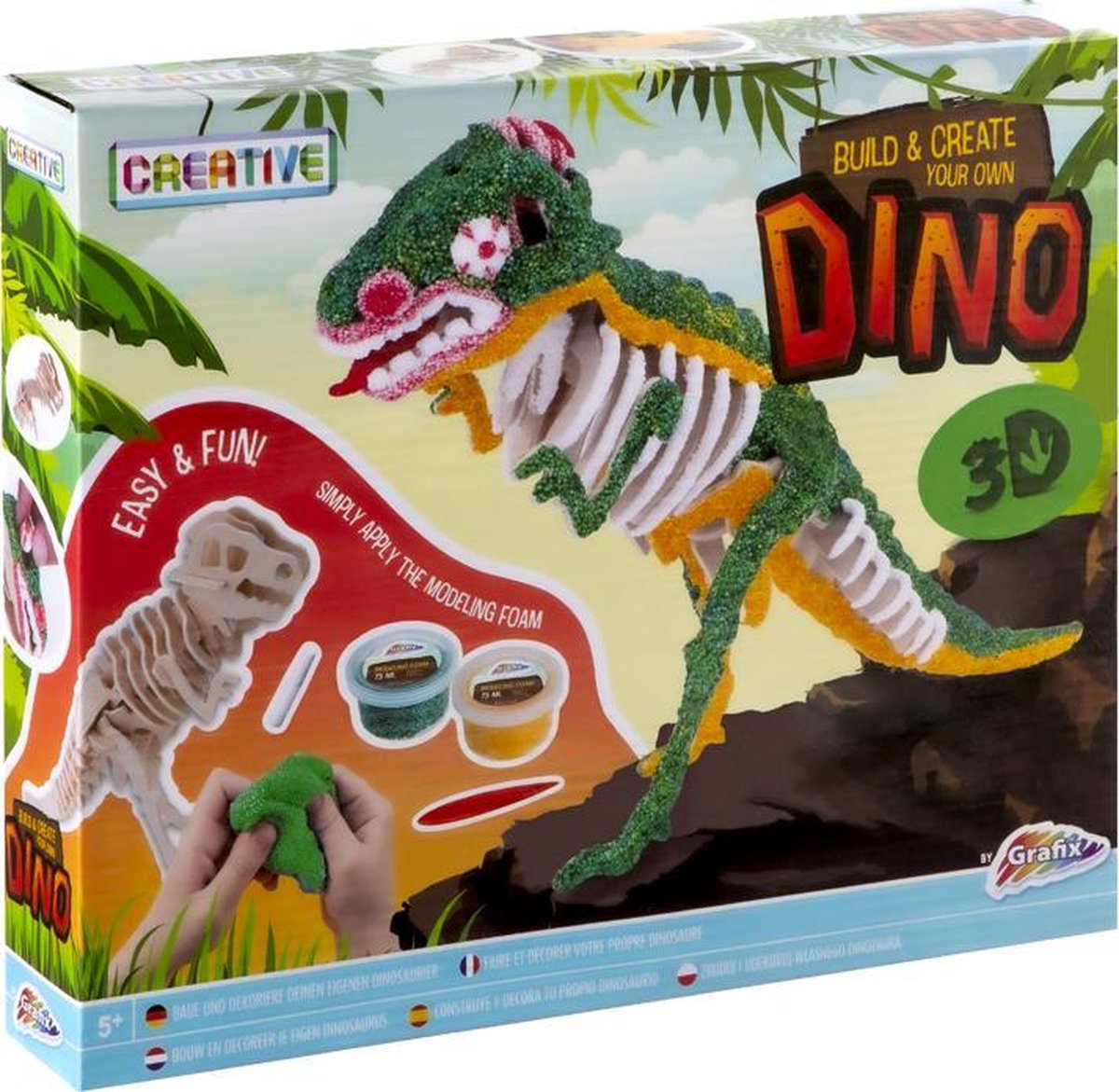 Grafix - Maak je eigen 3D dino - knutselpakket kinderen - boetseerklei | Foam clay