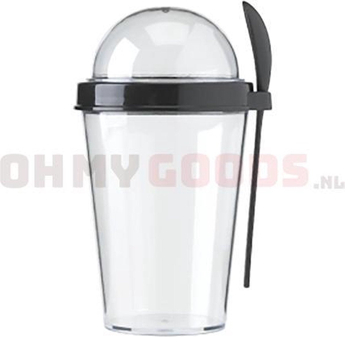 Muesli Beker Zwart 450ml - Yoghurt Cup - Lunchpot - Ontbijtbeker met apart Compartiment - Yoghurt Beker - Mealprep - Mueslibeker