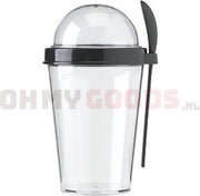 Muesli Beker Zwart 450ml - Yoghurt Cup - Lunchpot - Ontbijtbeker met apart Compartiment - Yoghurt Beker - Mealprep - Mueslibeker