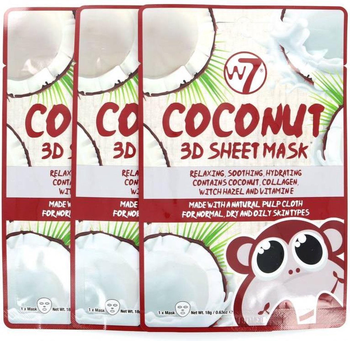 W7 3D Sheet Masker - Coconut (3 Stuks)