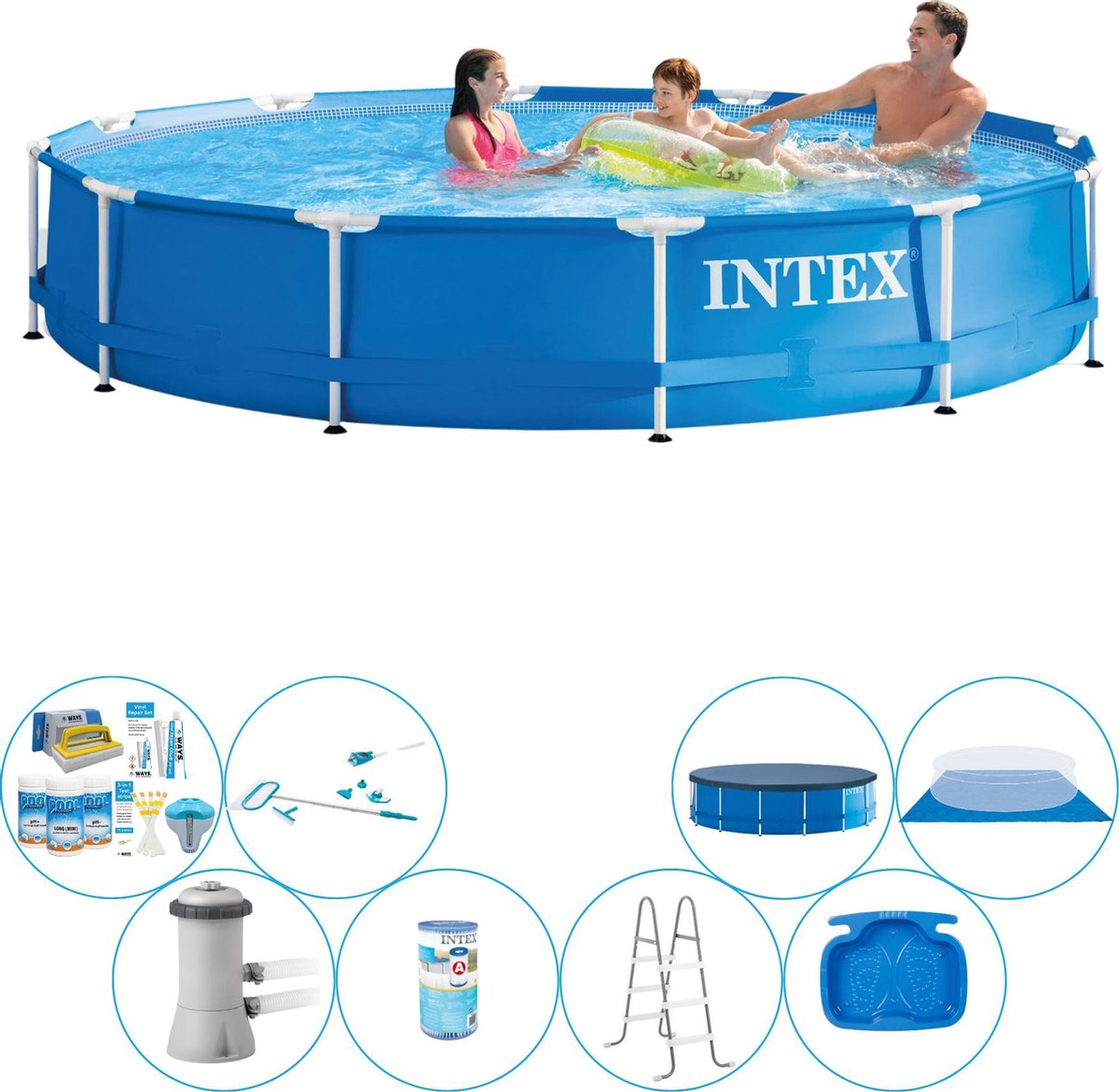 Alles in 1 Zwembad Pakket - Intex Metal Frame Rond 366x76 cm