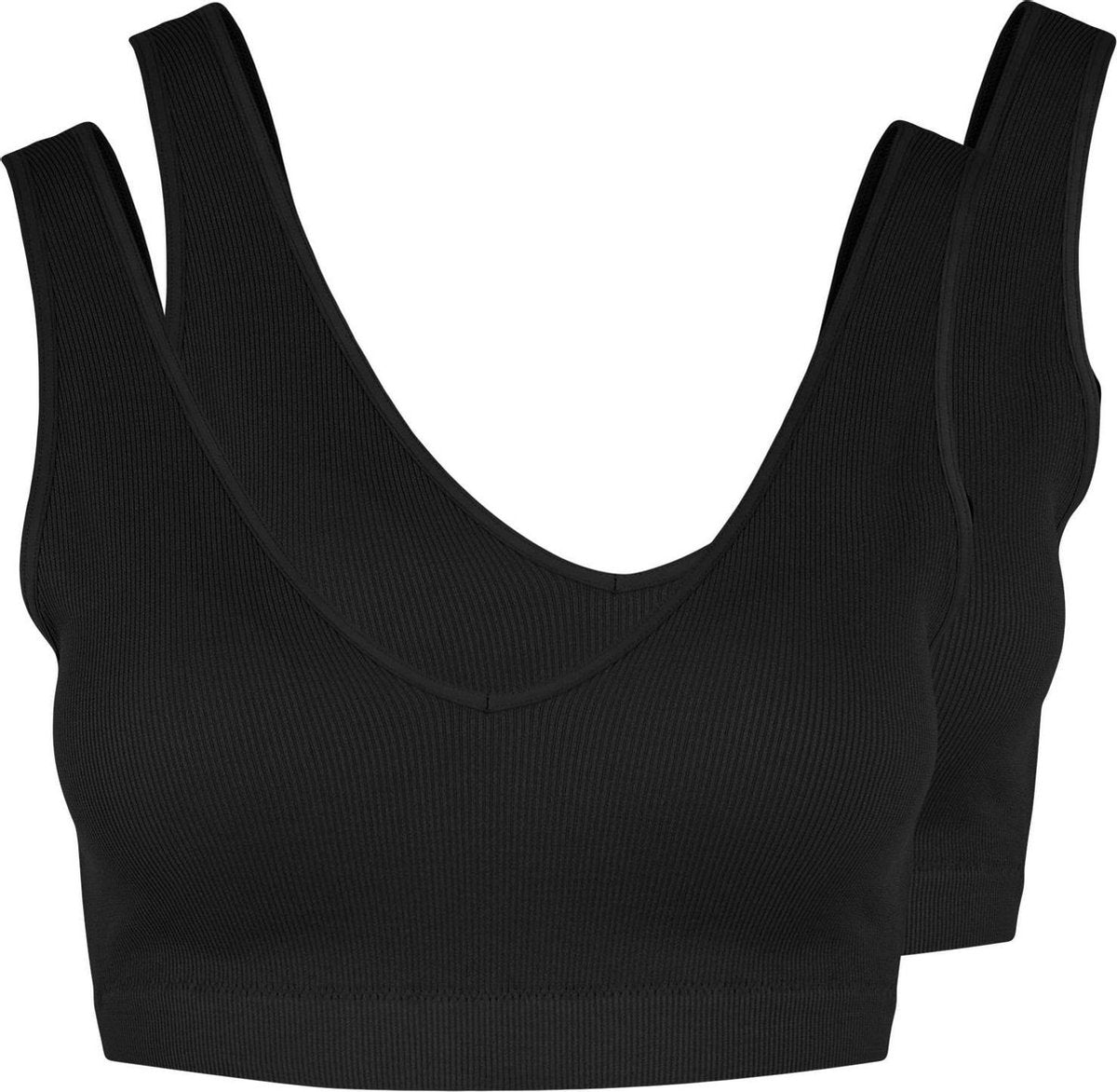 Pieces PCSYMMI RIB BRA TOP 2-PACK NOOS BC Zwart Dames Sport BH - Maat L/XL