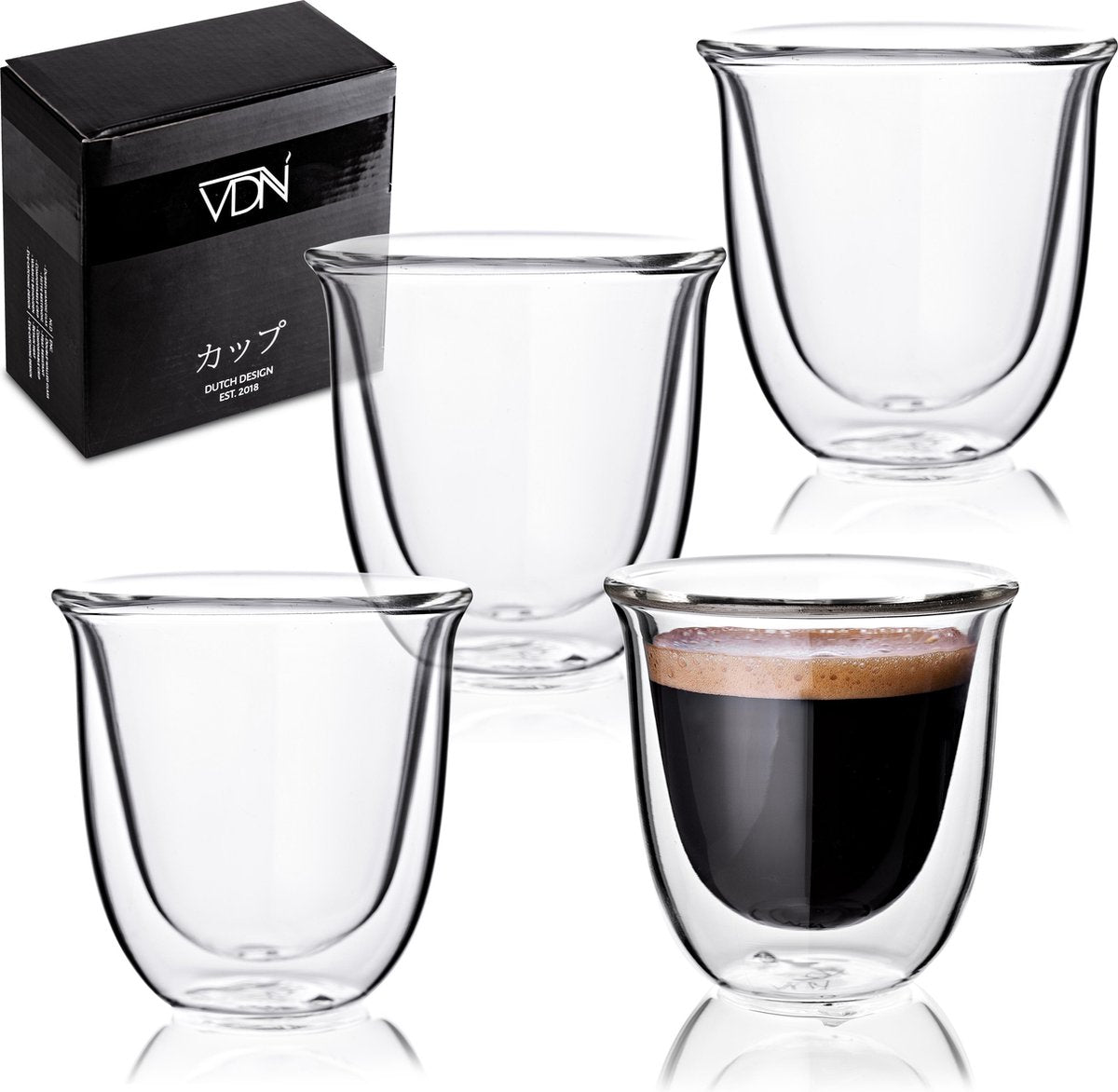 Dubbelwandige ESPRESSO glazen van borosilicaat - Warme en koude dranken - 70 ML - Set van 4