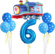 Geweldig 8 delig ballonpakket met grote Locomotief en groot cijfer 6 (80 cm hoog)