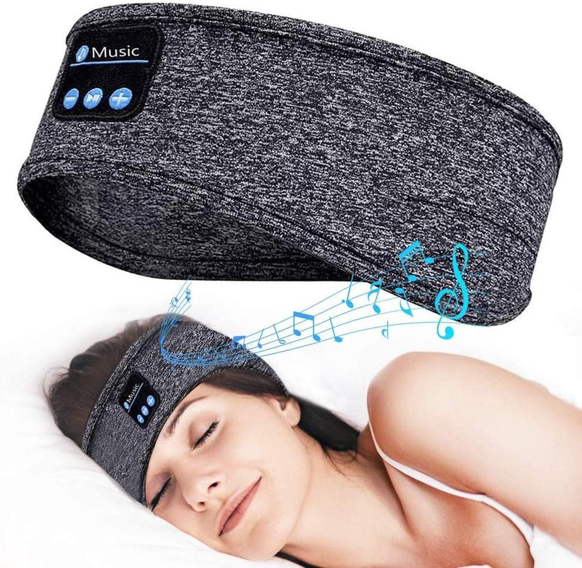 Grijs Bluetooth-hoofdband | Slaapmasker met Bluetooth| Slaapband met muziek | Sport hoofdband met muziek | Hardloop hoofdband met ingebouwde Bluetooth speakers | Skihoofdbanden | Slaaphulpen | Slaaptrainer