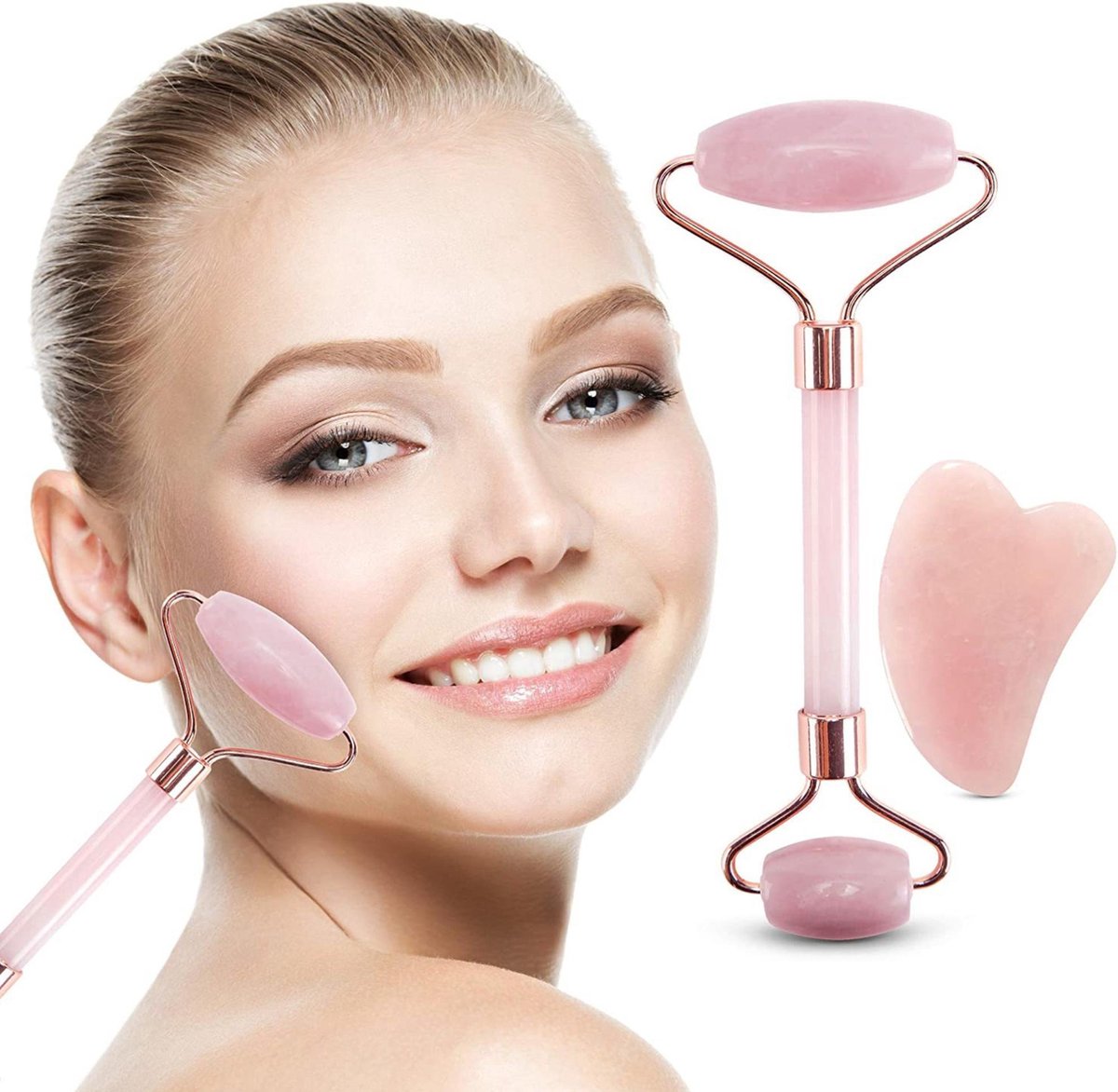 Gua Sha Jade roller - Gezichtsroller - Jade Roller Gezicht - Gezichtsmassage Roller - Met Gratis Rose Quartz steen