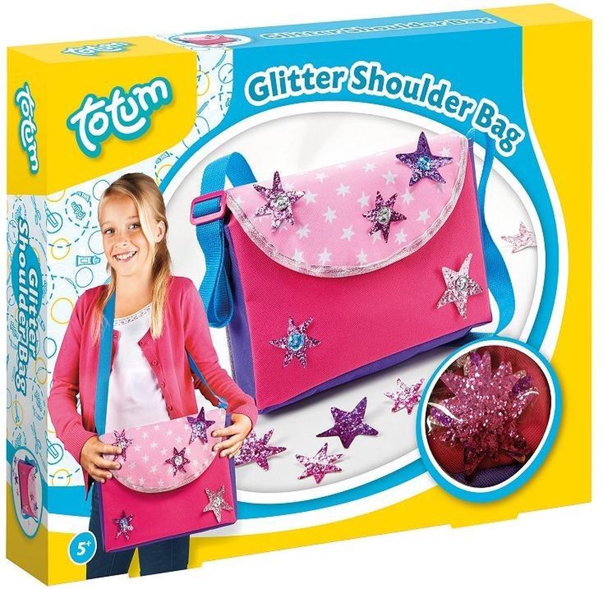 Totum schoudertas Glitter Star - schoudertas versieren met glittersterren -  tas 27 x 18 cm met schouderband