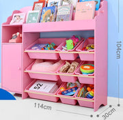 Onshine 3-laags Kast met 9 Opslagbakken & Boekenplank & extra Boekenkast - Klassieke Roze - Opbergkast - Speelgoedrek - Opbergrek kinderen - Speelgoedboxen - Opbergmeubel - Kast voor kinderkamer - Kinderkast - Organizer - Speelgoedkast