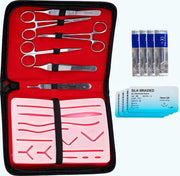 Ayoo 16 delige Hechtset XL - Hechten - Dissectie Set  - Naaldvoerder - Pincet - Scalpelhouder - Hechtmateriaal - Imitatiehuid - Dissecties