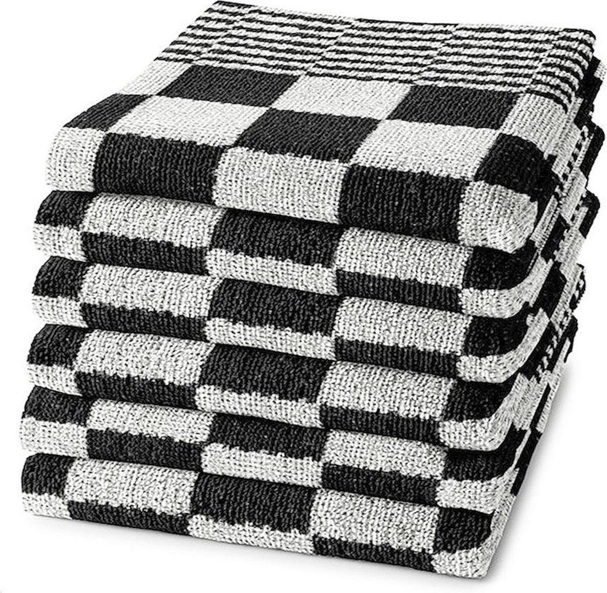 Homéé® Keukendoek 50x50 cm - Holland Art geblokt - 100% katoen - 6 stuks zwart - wit