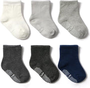 6 paar - Stevige Antislip sokken effen blauw grijs (3-12 mnd) - jongens meisjes baby anti slip sokjes