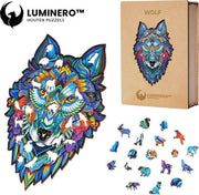 Luminero™ Houten Wolf Jigsaw Puzzel - A4 Formaat Jigsaw - Unieke 3D Puzzels - Huisdecoratie - Wooden Puzzle - Volwassenen & Kinderen - Incl. Houten Doos