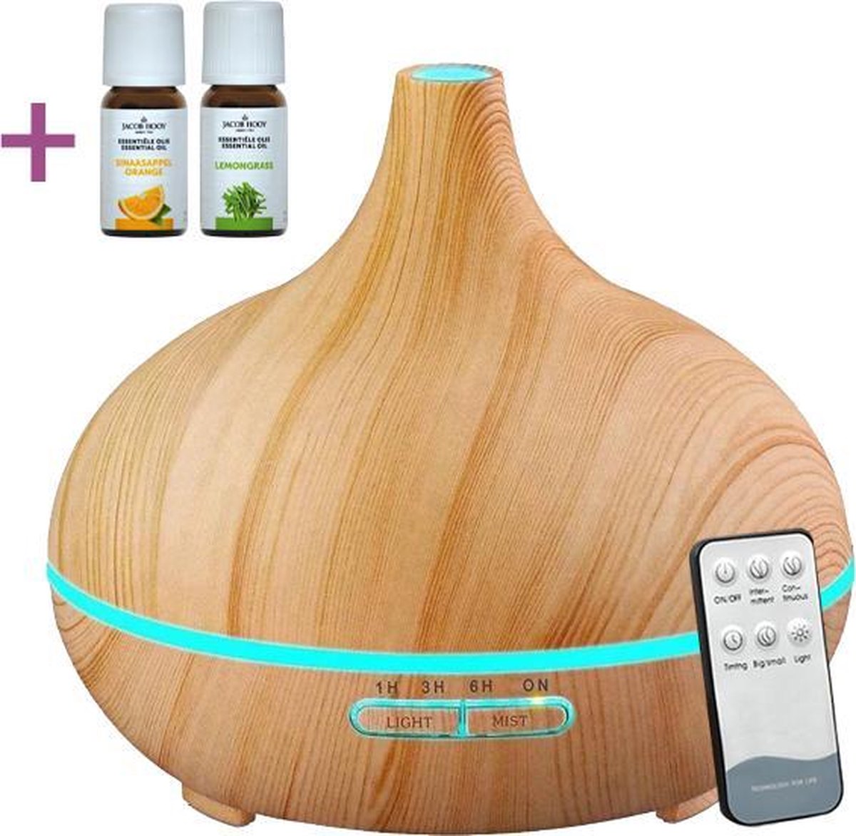 Aroma Diffuser 550ml met afstandsbediening en 2 x Jacob Hooy olie - Vernevelaar - Luchtbevochtiger