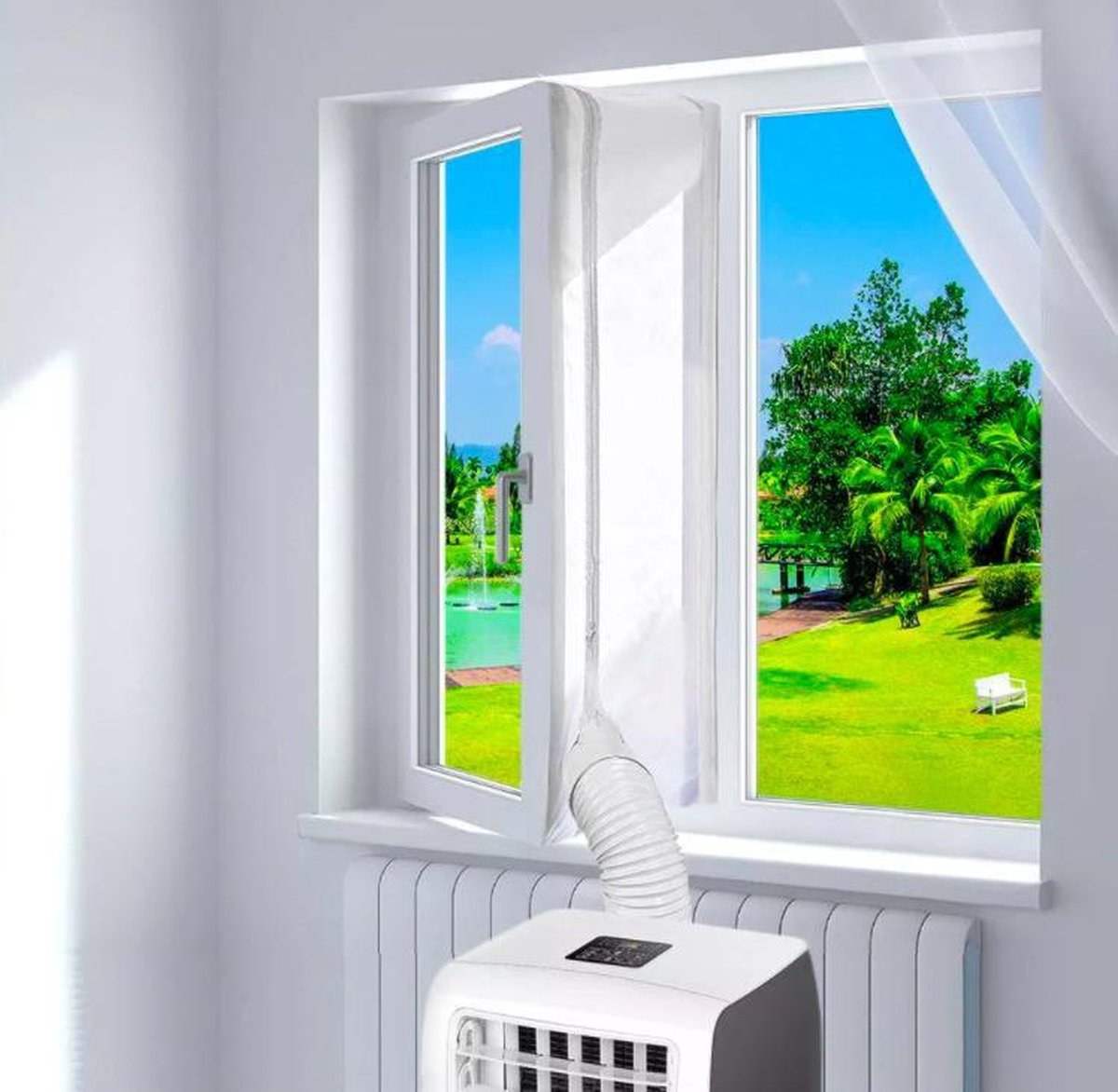Raamafdichting Airco - Raamafdichtingskit Mobiele Airco - Airco Afsluiting - Afdichting voor Airco - Airco slang - Raam/Venster Afdichting - Afdichtingskit - Tegen Insecten - Mobiele Airco - Aircooler - Airco - Transparant - 400cm